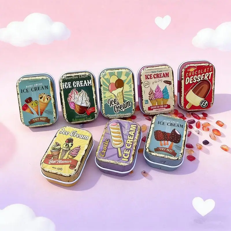 1PC Flip Cover Tin Box Mini Rectangular Iron Box Decorative Box Portable Small Storage Cans Candy Pills PaperClip CuteStyle*..