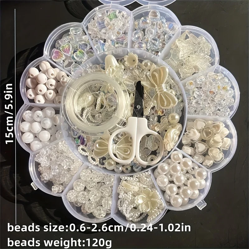 Picture 3: 13 grid white plum blossom storage box, acrylic beads, handmade jewelry set, DIY  bracelet necklace, mobile phone chain