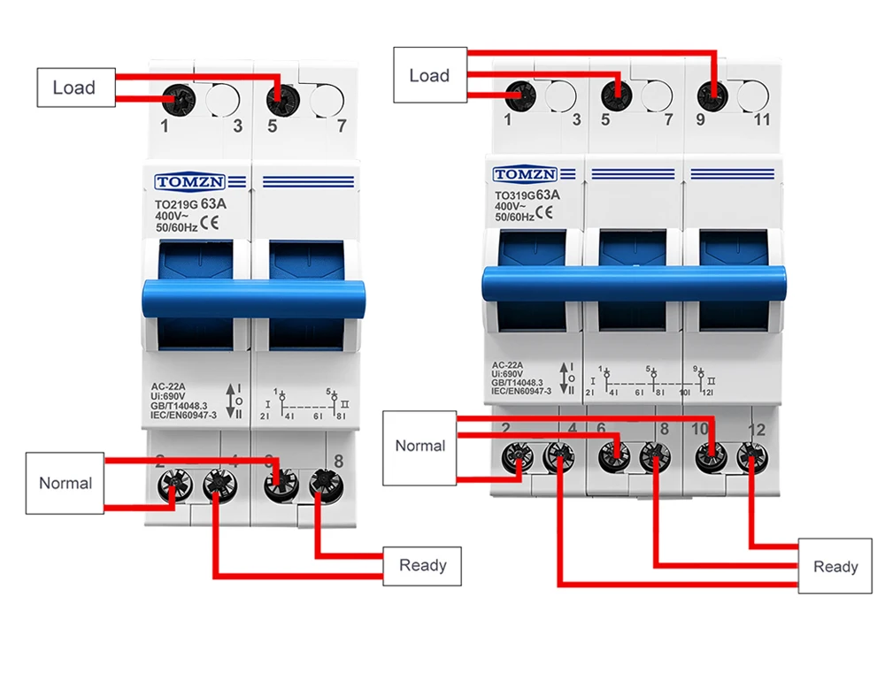 1P 2P 3P 4P 63A TOMZN MTS Dual Power Manueller Übertragungs-Trennschalter Interlock-Leistungsschalter – Detail 12