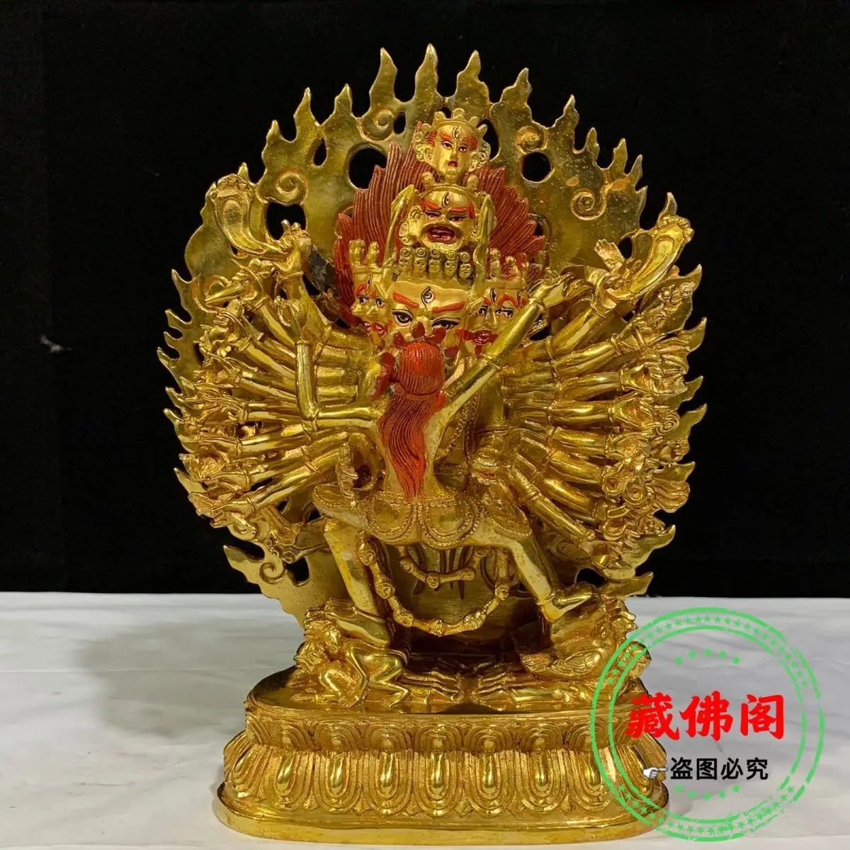 

One foot Great Wei De Vajra Twin Body Pure Copper Protector Tibetan 10 inch Precision Gilded Buddha Statue Hollow Decoration for