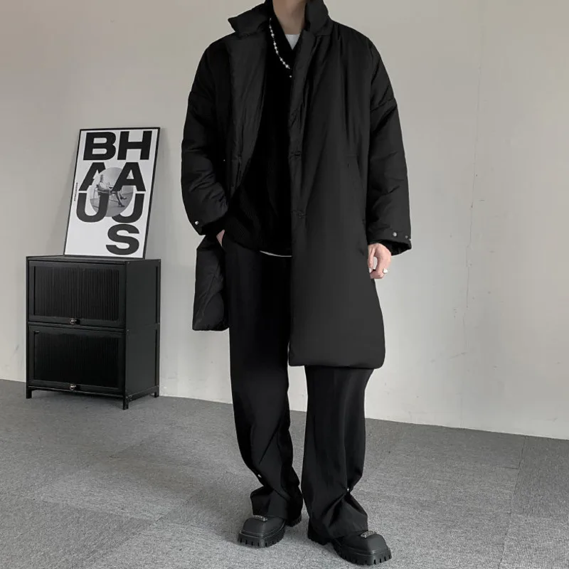 WVGA خريف شتاء جديد الرجال Y2K ياماموتو نمط منتصف طول الظلام نمط سترة قطن المتخصصة شيك عادية الوقوف طوق معطف Ins W16237 #4