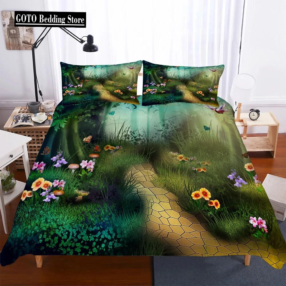 

New Style Pastoral 3 PCS Duvet Cover Set Pillowcases Print Wild Flower Comforter Bedding Sets EU King 240x220Cm Bed High Quality