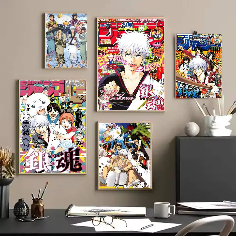 جينتاما أنيمي الفيلم الكلاسيكي المشارك ذاتية اللصق الفن مقاوم للماء ورقة ملصق مقهى بار النوم غرفة جدار ديكور #4