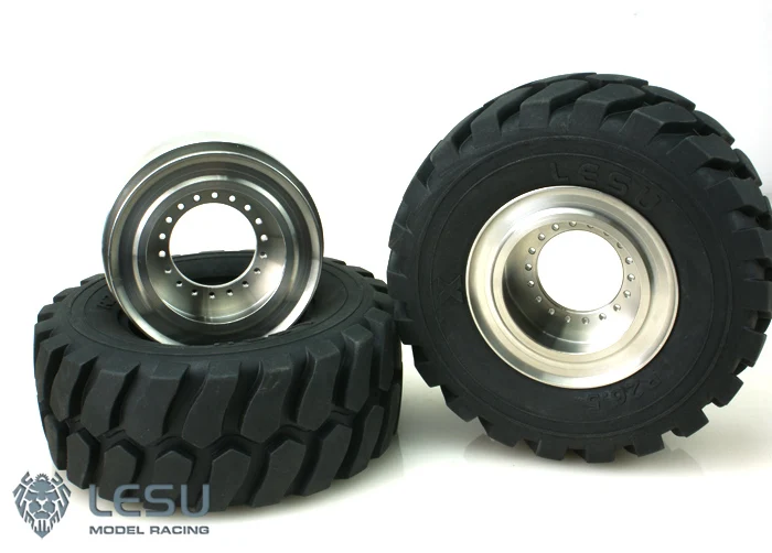 1Pair Metal Hub Rubber Wheel Tyre for 1/15 LESU RC Hydraulic Loader DIY Model Truck