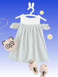 Cute girl green leaf printed dress - comfortable sleeveless design, fresh summer style