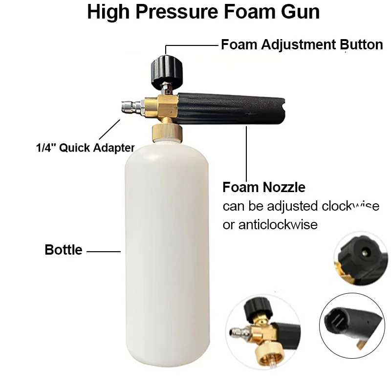 High Pressure Snow Foam Lance Foam Generator 1/4" Quick Release Foam Gun with 5 Spray Nozzles for High Pressure Car Washer