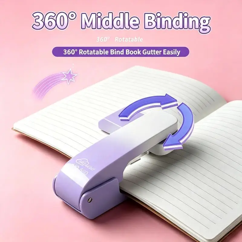 360 Rotating Heavy Duty Stapler with Free Staple Bonus for Long Paper Office School Home Daily Use