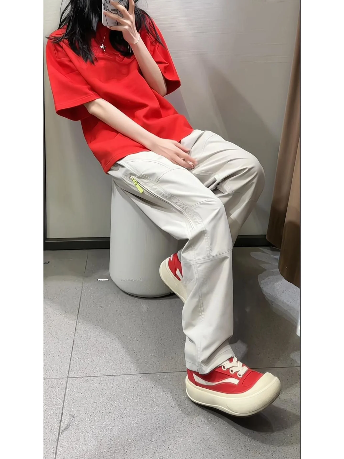 Qui Dry Me Breathable Work Trousers Men's Summer American Slant Cut Casual Pants Side Zipper Function  Trousers