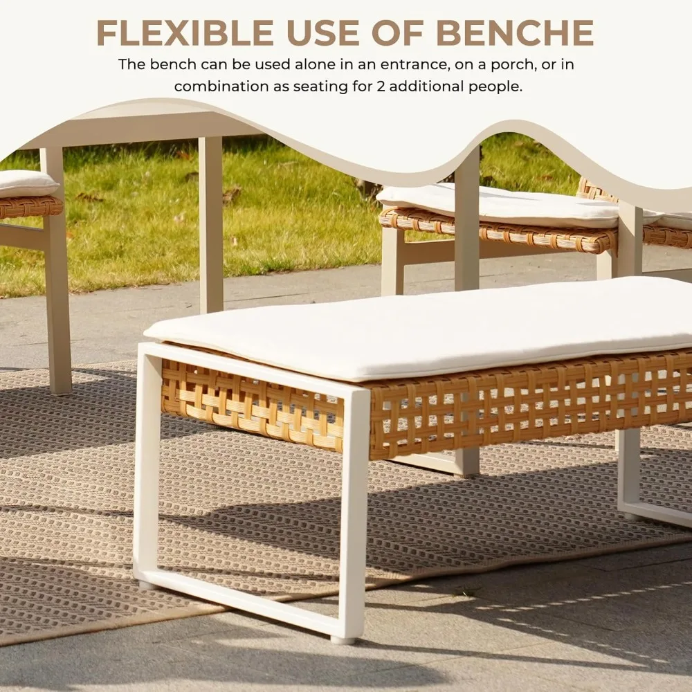 طقم طعام خارجي مكون من 5 قطع، طقم طاولة طعام فناء من الخيزران يتسع لـ 6 أشخاص مع وسادة مقعد، أثاث خارجي معدني حديث #3