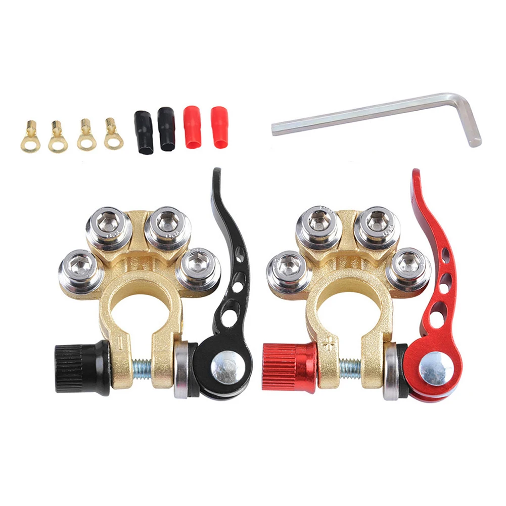 12V Quick Disconnect Car Battery Terminal Connectors Copper Top Post Automobile Wire Cable Clamp Positive & Negative Auto Parts
