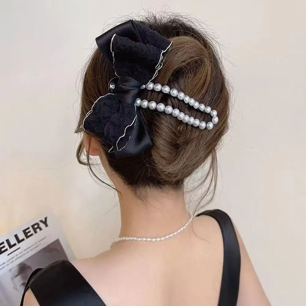 مشابك اللؤلؤ الكورية للنساء ، غطاء الرأس القوس ، إكسسوارات الشعر البلاستيكية الأنيقة ، مقاطع منقار البط