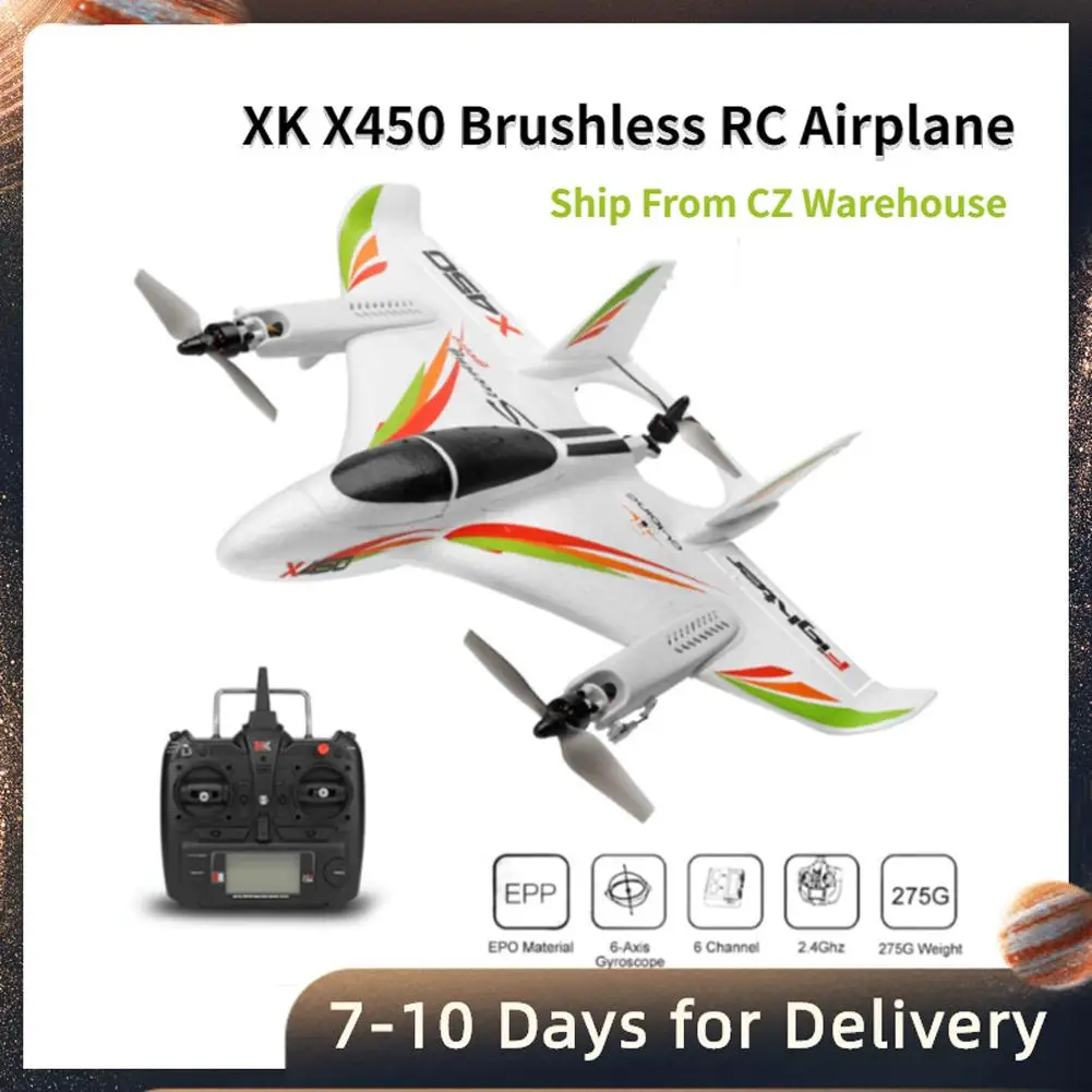 

2.4g 6ch Wltoys Xk X450 3d/6g Rc Vertical Takeoff Led Rc Glider Fixed Wings Airplane Model Rtf Remote Control Toy For Kids