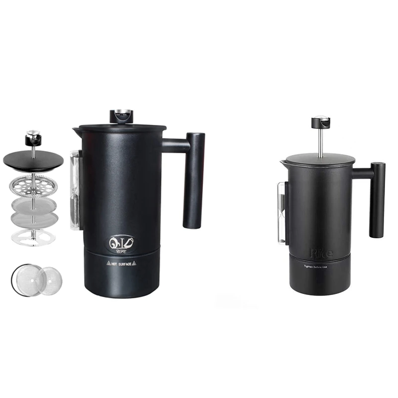 1200Ml Coffee Maker Stainless Steel Double Wall French Press With Hourglass And Thermometer Coffee&Tea Brewing Pot