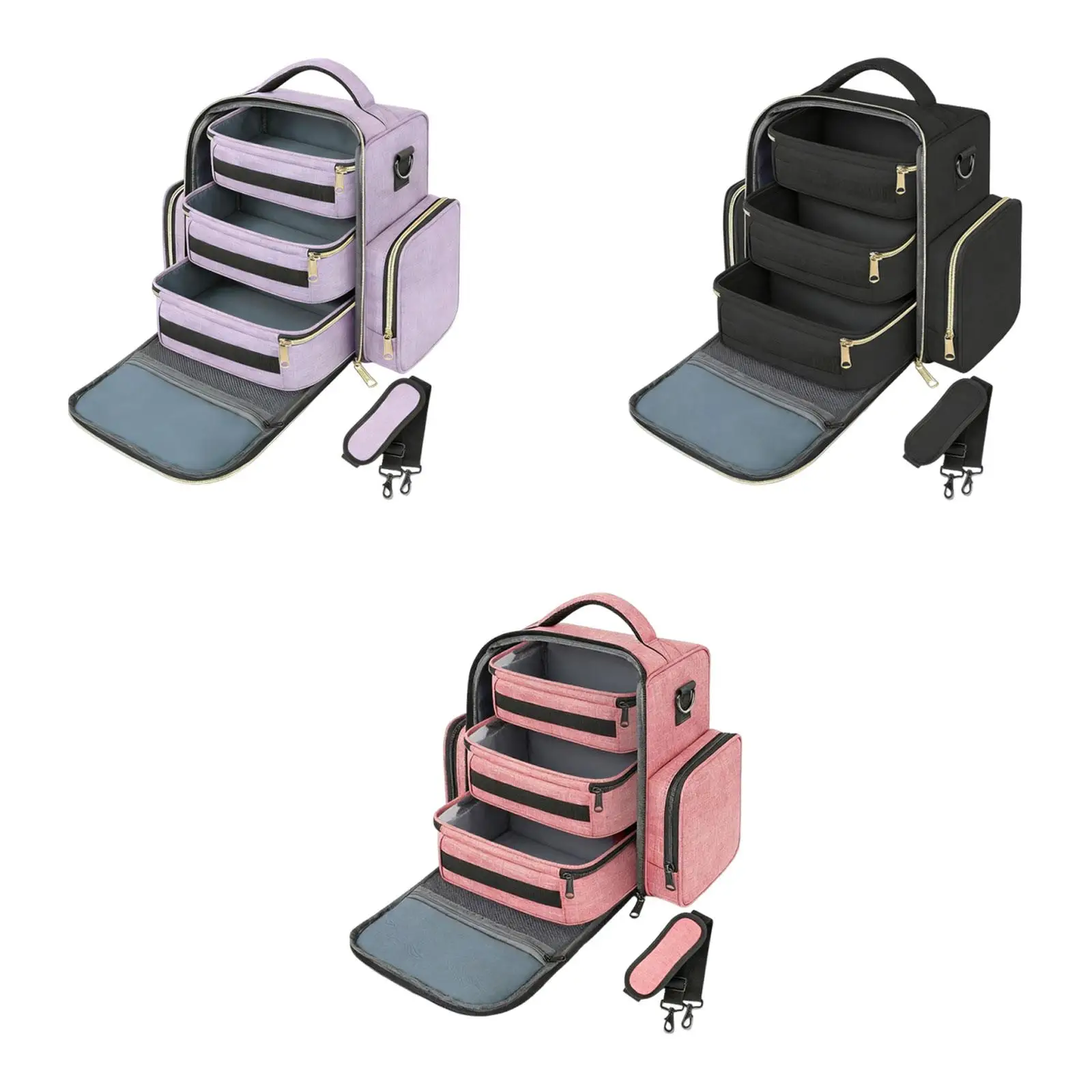 Large Nail Polish Organizer Bag with 3 Removable Pouches Holds 72 Bottles Portable Oxford Cloth Case for Salon and Travel