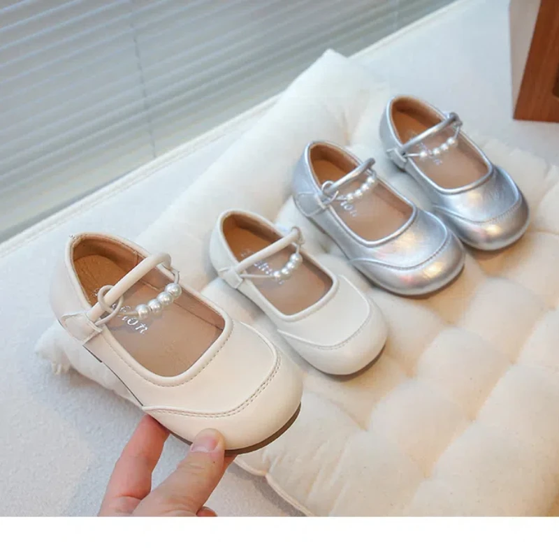 Girl's Little Leather Shoes Children's Spring/Summer Princess Soft Soled Shoes,Baby Silver Single Shoes