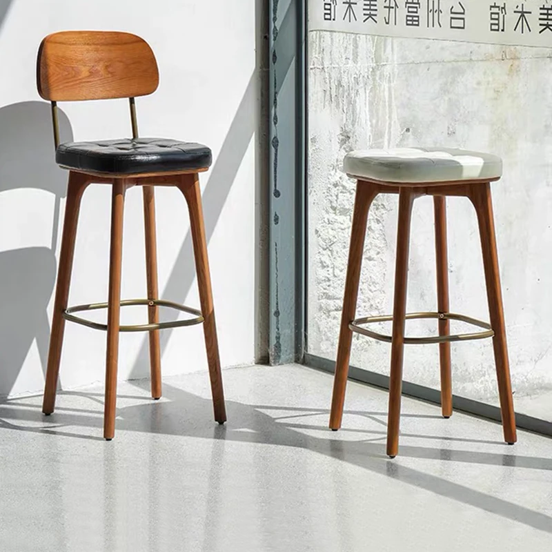 Metal Frame Solid Wood Bar Stool with Backrest for Home Kitchen Bar Cafe Industrial Style