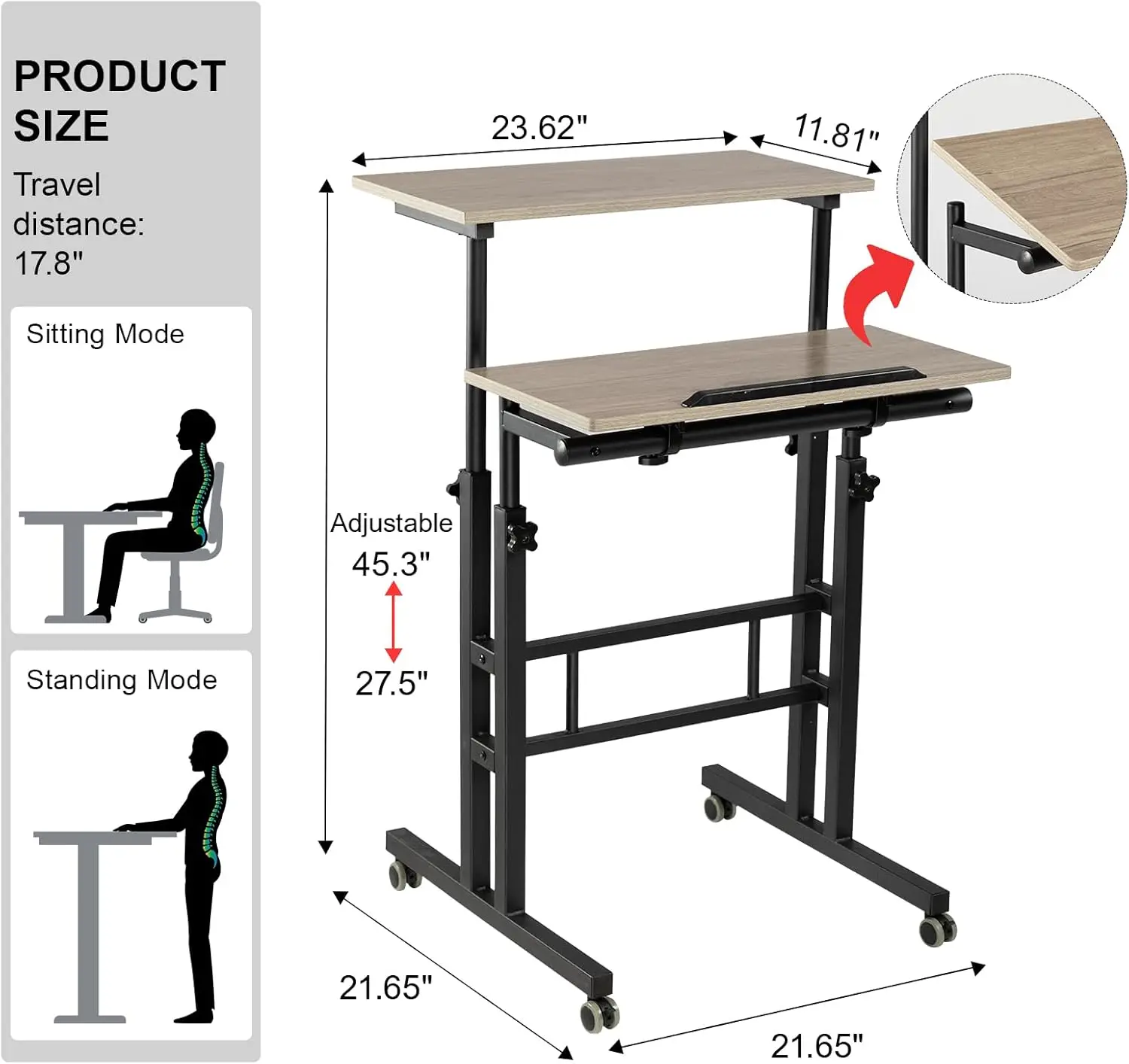 Standing Desk Wood Standard Size Basic Function All Seasons Black