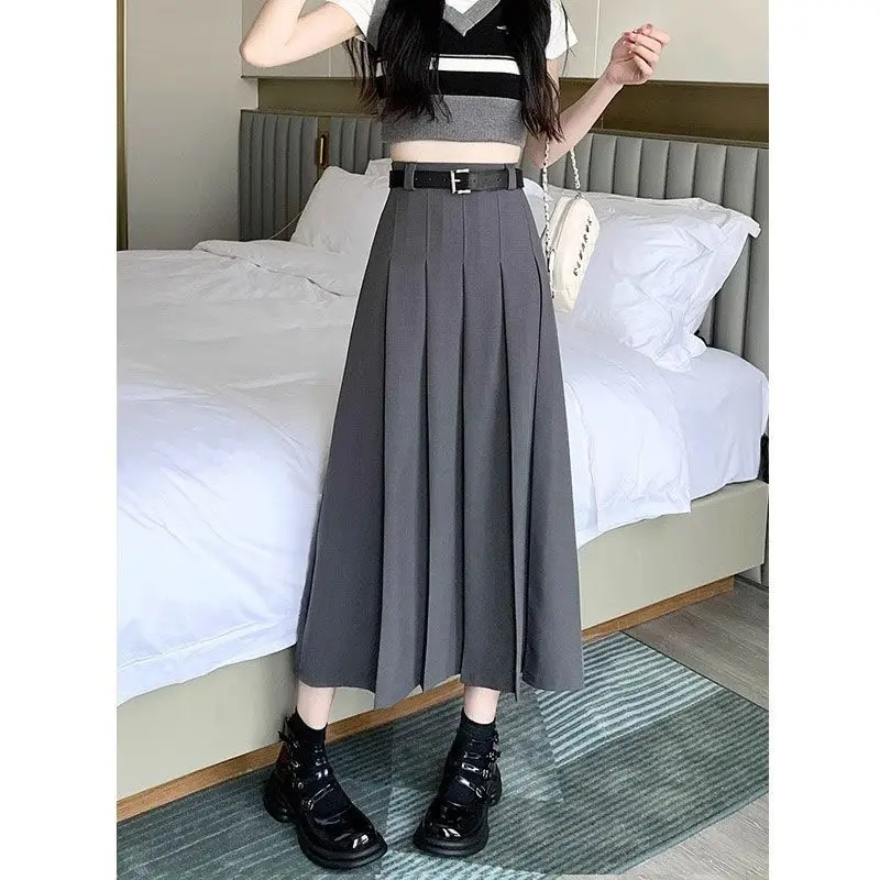 Women's Korean Style Suit Pleated 2024 New Summer High Waist A-line Mid Half Length Skirt Streetwear Fashion Clothing For Womens