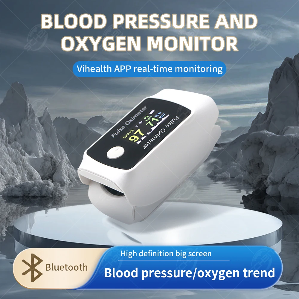 Bluetooth Finger-Pulsoximeter Haushalts-Fingerspitzen-Oximeter Pulsoximeter & Blutdruckmessgerät 2-in-1 Monitor (SpO2) Herzfrequenz