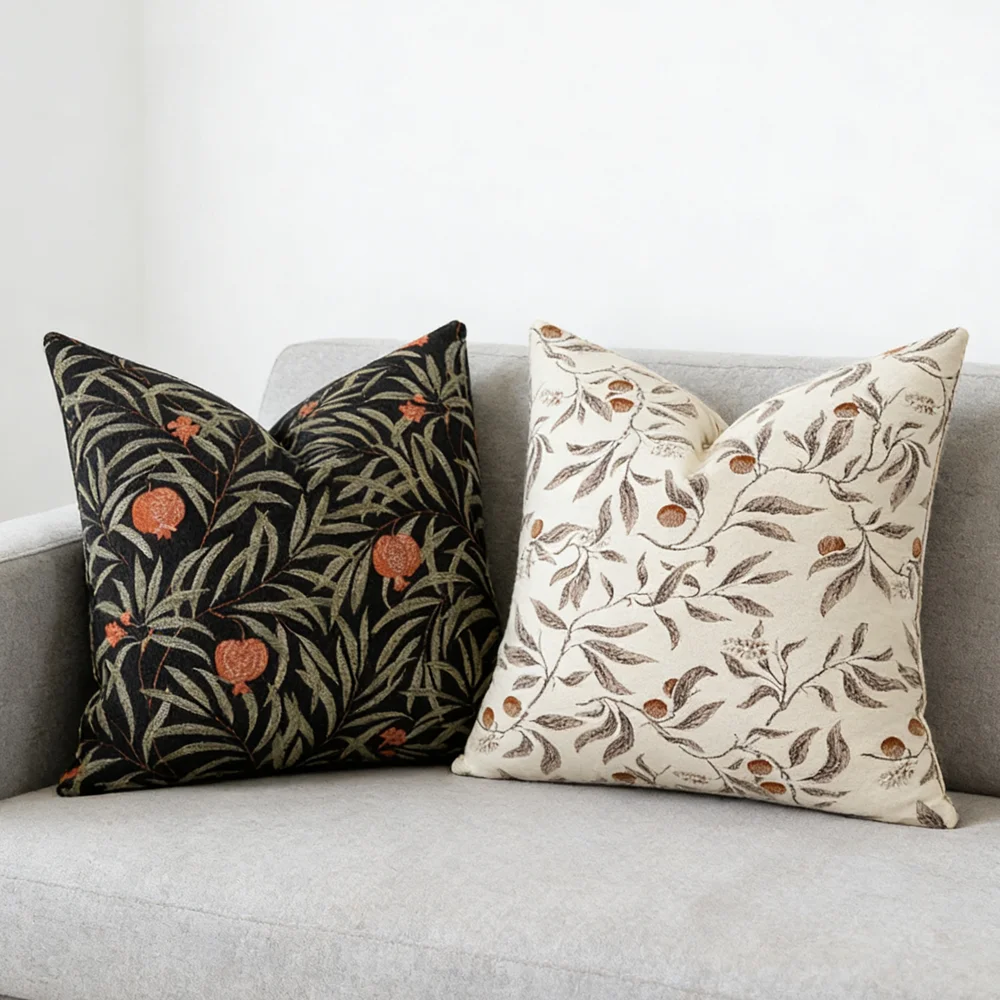 Fashion Woven Chenille Square Throw Pillow Case 45x45m Black Floral Plant White Bedding Home House Decoration 1 Piece Pack
