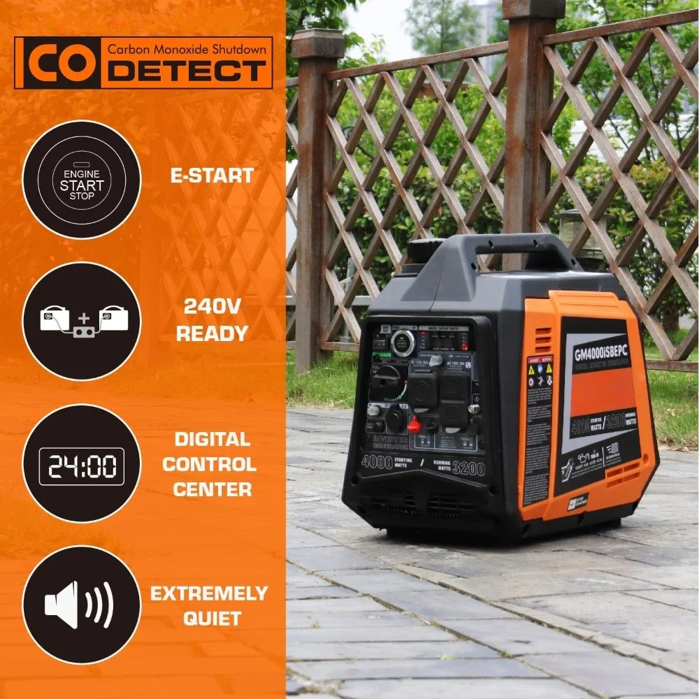 Portable Generator, 4000W ultra-quiet 145cc gas engine,with Parallel and Series Capability, Electric Start, Ideal for Camping