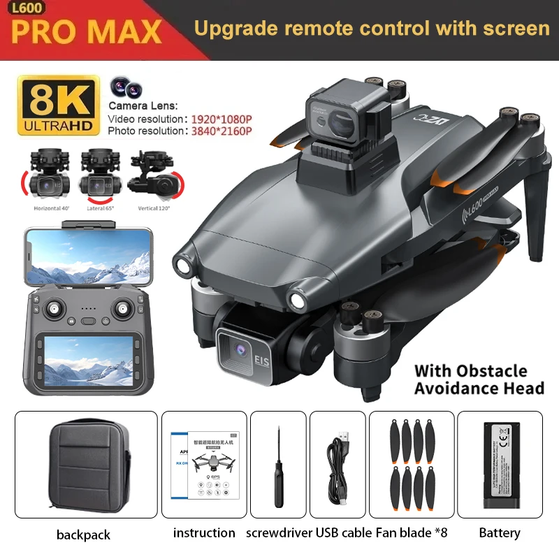 Nieuwe L600 Pro MAX 4K Professionele Drone Met 8K HD Camera 3-As Gimbal GPS Dron Obstakel vermijden 5G WIFI FPV RC Quadcopter Speelgoed - afbeelding 1