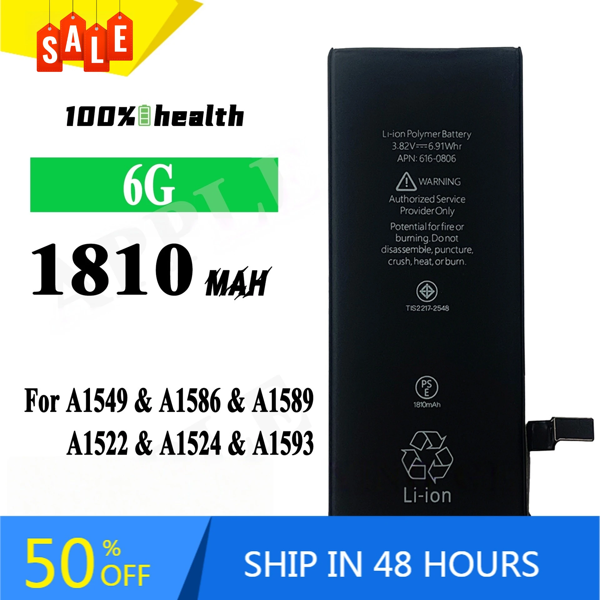 

1810mAh for Apple IPhone 6 Mobile Phone Battery A1549 A1586 A1589 A1522 A1524 A1593 Rechargeable Battery
