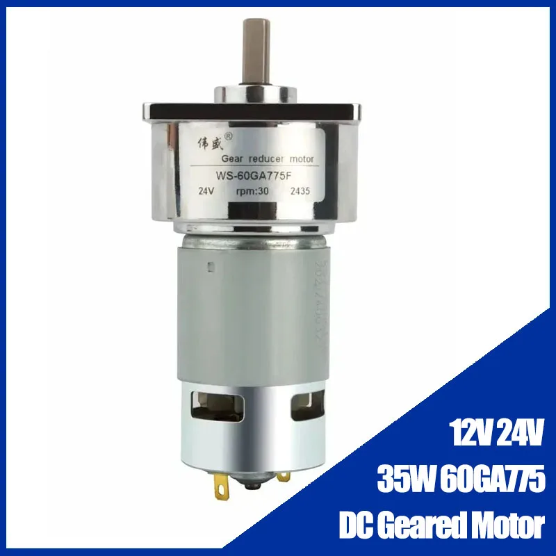 35W DC Geared Motor 60GA775 Large Torque Can CW CCWAdjustable Speed Motor Miniature Low Speed Small Motor