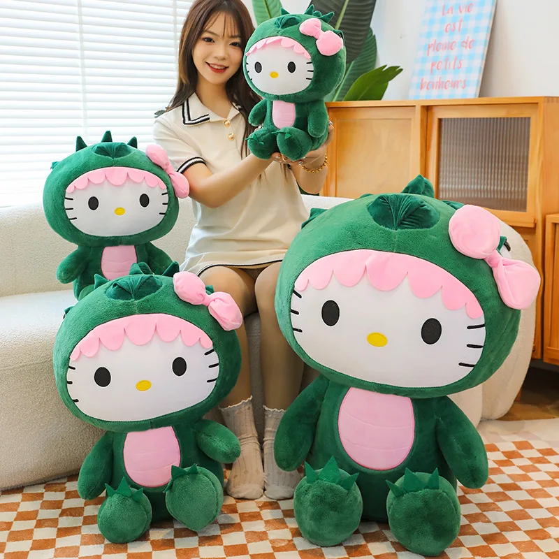 

Мягкая 3D-кукла Hello Kitty Динозавр 35 см, плюшевая игрушка в стиле аниме, декор для комнаты, подушка для сна, детская игрушка, подарок на день рождения