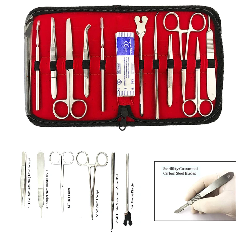 El kit de disección de acero inoxidable de primera calidad de 22 piezas es perfecto para el kit de práctica de sutura médica, entrenamiento quirúrgico para estudiantes