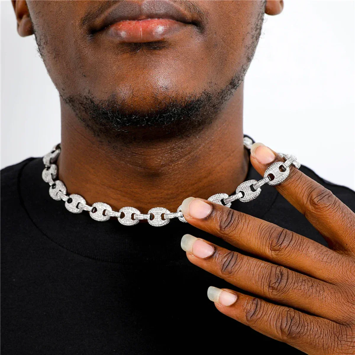 DUBSS Cuban Link Chain for Men Necklace Bling Hip Hop Jewelry Real Copper Iced Out Zircon Free Shipping Items 2024 Trend