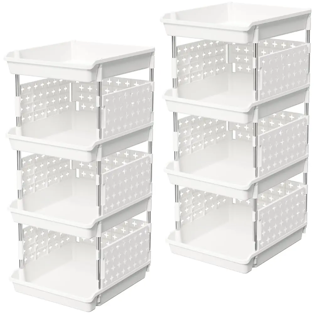 

Plastic Stackable Storage Baskets, 4 Tier Stacking Bins For Closet Wardrobe, Playroom, Kitchen And Pantry Organization, Large