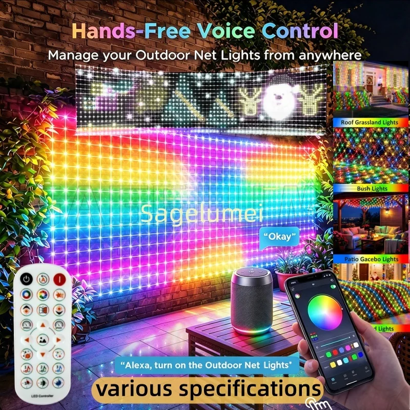 1536LEDs Smart Grid Lights With IP65 Waterproof, RGB IC Color, App DIY Patterns Suitable for Christmas Yard Decorations New 9.6M