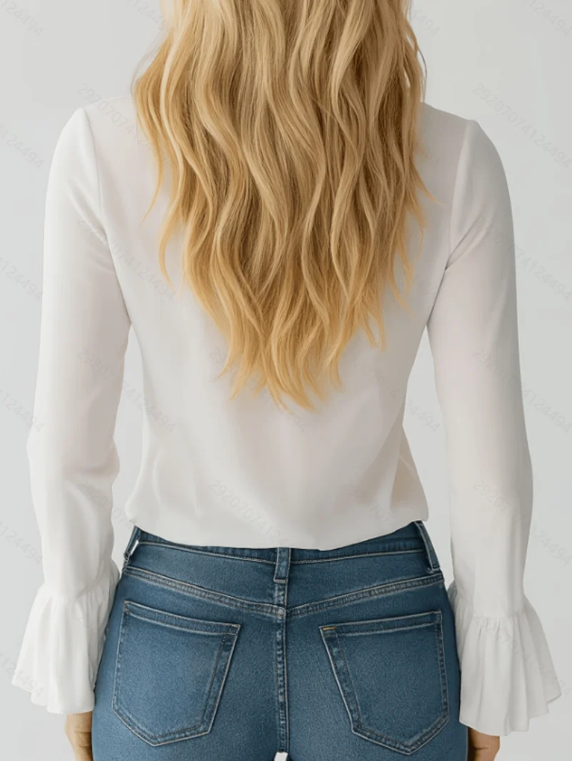 Ladies Lightweight V-Neck Lace Blouse Breathable Fashionable Top for Women