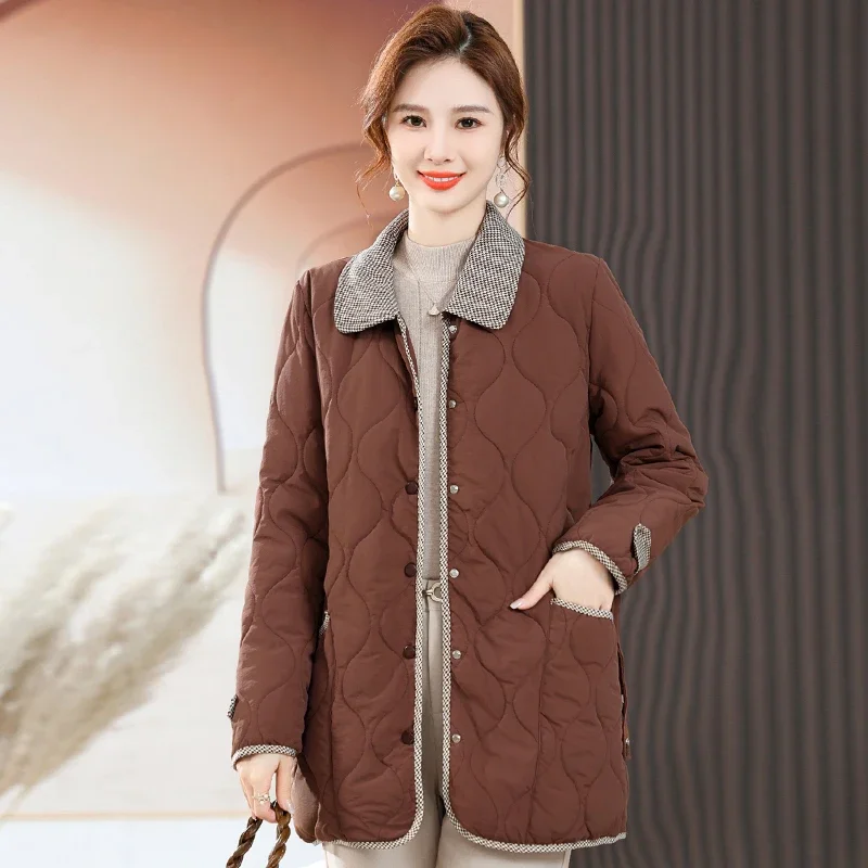 

Зимнее стеганое пальто средней длины с хлопковой подкладкой для мамы в современном стиле, осенне-зимнее пальто для пожилых людей среднего возраста