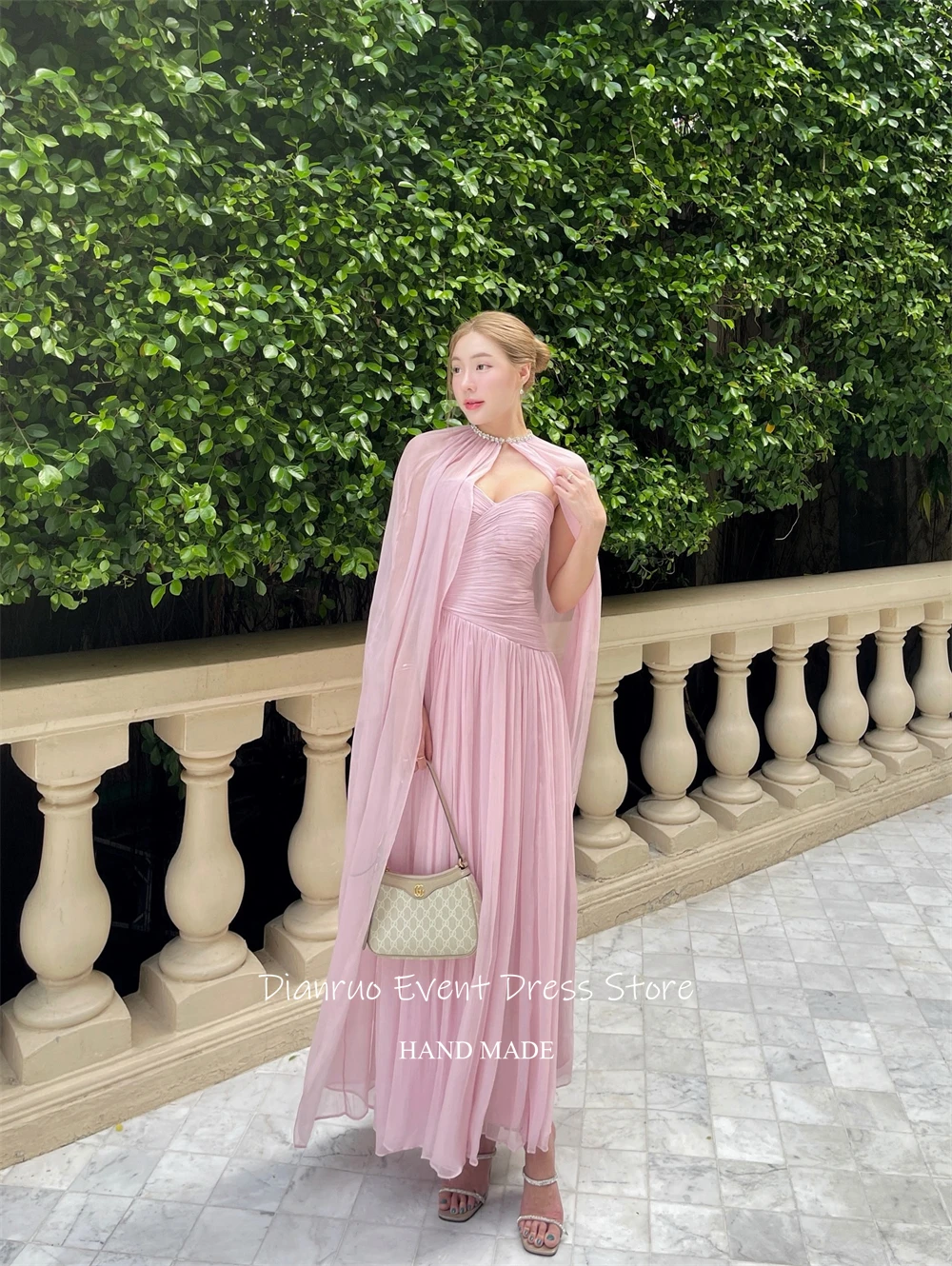 Dianruo-vestido De noche De estilo capa con forma De corazón, Vestidos De fiesta fruncidos fluidos De gasa, vestidos románticos De línea A personalizados