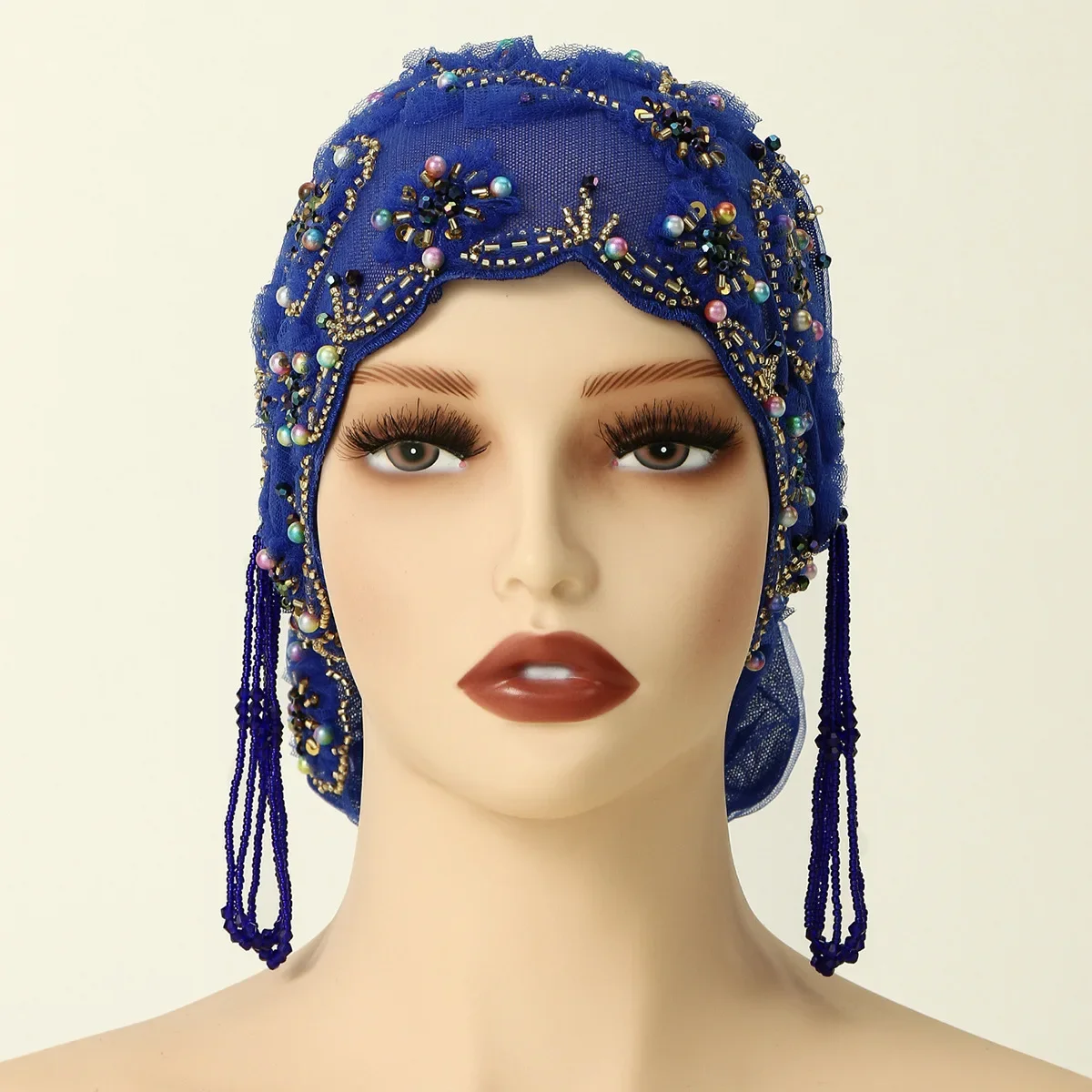 

Мусульманские женщины, кружевной тюрбан с бисером, платок с кисточками, дышащая шляпа, сетчатые шапочки, свадебный головной убор, шапка-хиджаб, Turbante Mujer