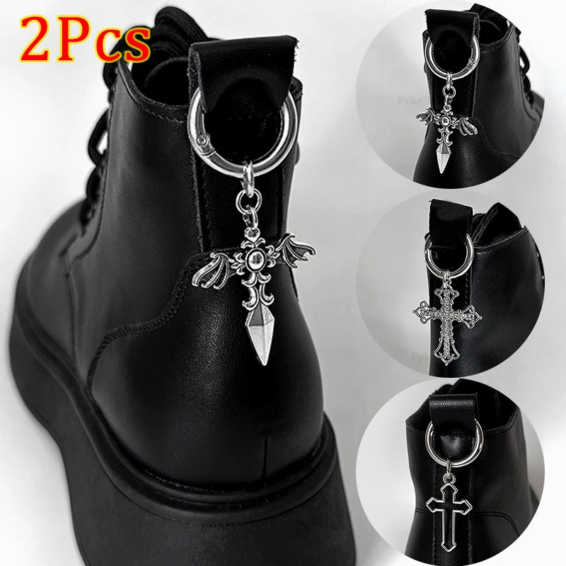 2pcs Diamond Cross Shoes Buckles Removable Metal Cross Pendant Boots Heel Decoration for Women Party Jewelry Shoes Accessories