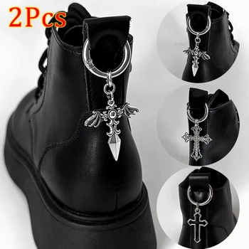 2 pçs diamante cruz sapatos fivelas removível metal cruz pingente botas decoração de salto para mulheres festa jóias sapatos acessórios
