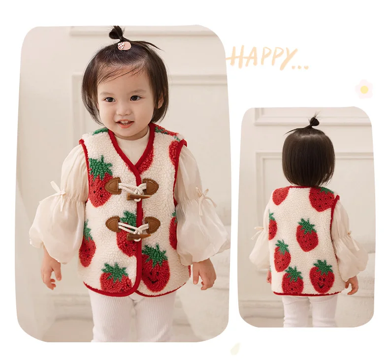 2026 New Baby Clothes Girls Fashion Casual Sweet  Thickening Vest Winter Girls Baby Plus Fleece Vest Cute All Match Vest 1-4Y