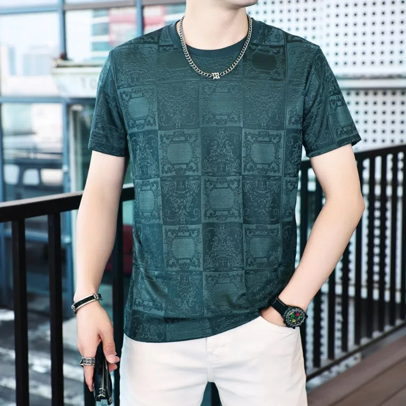 Camiseta de secado rápido de seda de hielo para hombre, camiseta de verano de manga corta, Top juvenil moderno y versátil, estilo fino, transpirable y suelto