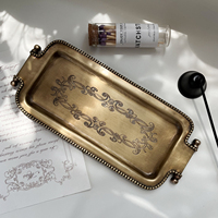 Imported Brass French Retro Tray Brass Storage PlateAromatherapy Organizer PalaceVintage Carved Decorative Serving Plate