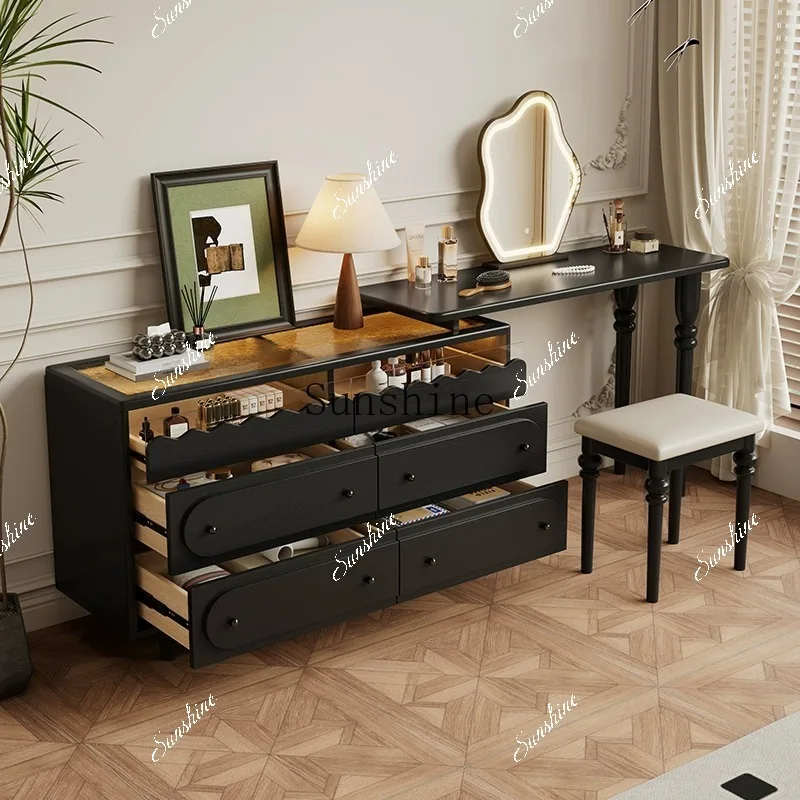 Medieval dresser chest integrated French bedroom end retractable corner solid wood storage  FT