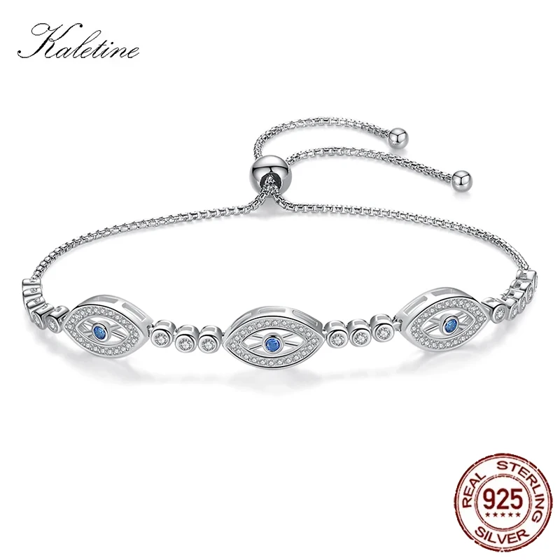 

KALETINE женский браслет Evil Eye Lucky Hamsa из стерлингового серебра 925 пробы, мужской роскошный теннисный браслет с круглыми голубыми глазами и кристаллами CZ 2020