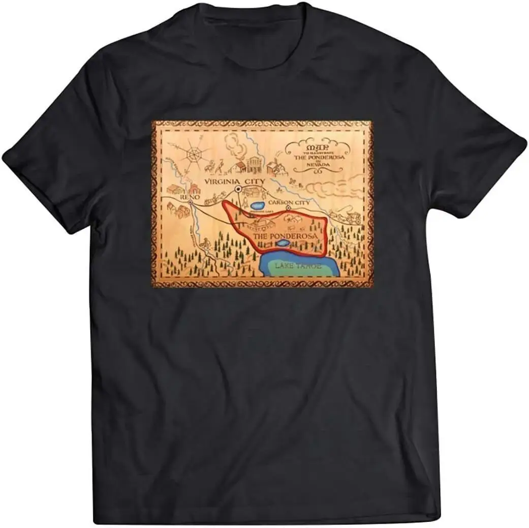 Mens Ponderosa Map Bonanza Classic T Shirt Fashion Short sleeves