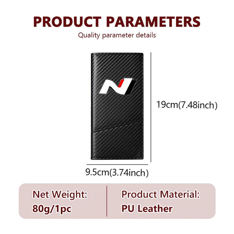 For Hyundai Car Men's Wallet Carbon Card Holder Coin Pocket Driver's License Purse N Line Tuscon NX4 I20 I30 I10 Sonata Elantra - view 6