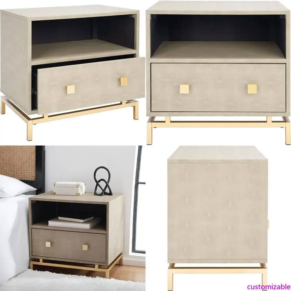 

Коллекция Safavieh Meilana - прикроватная тумбочка светло-серого и латунного цвета с полкой и ящиком