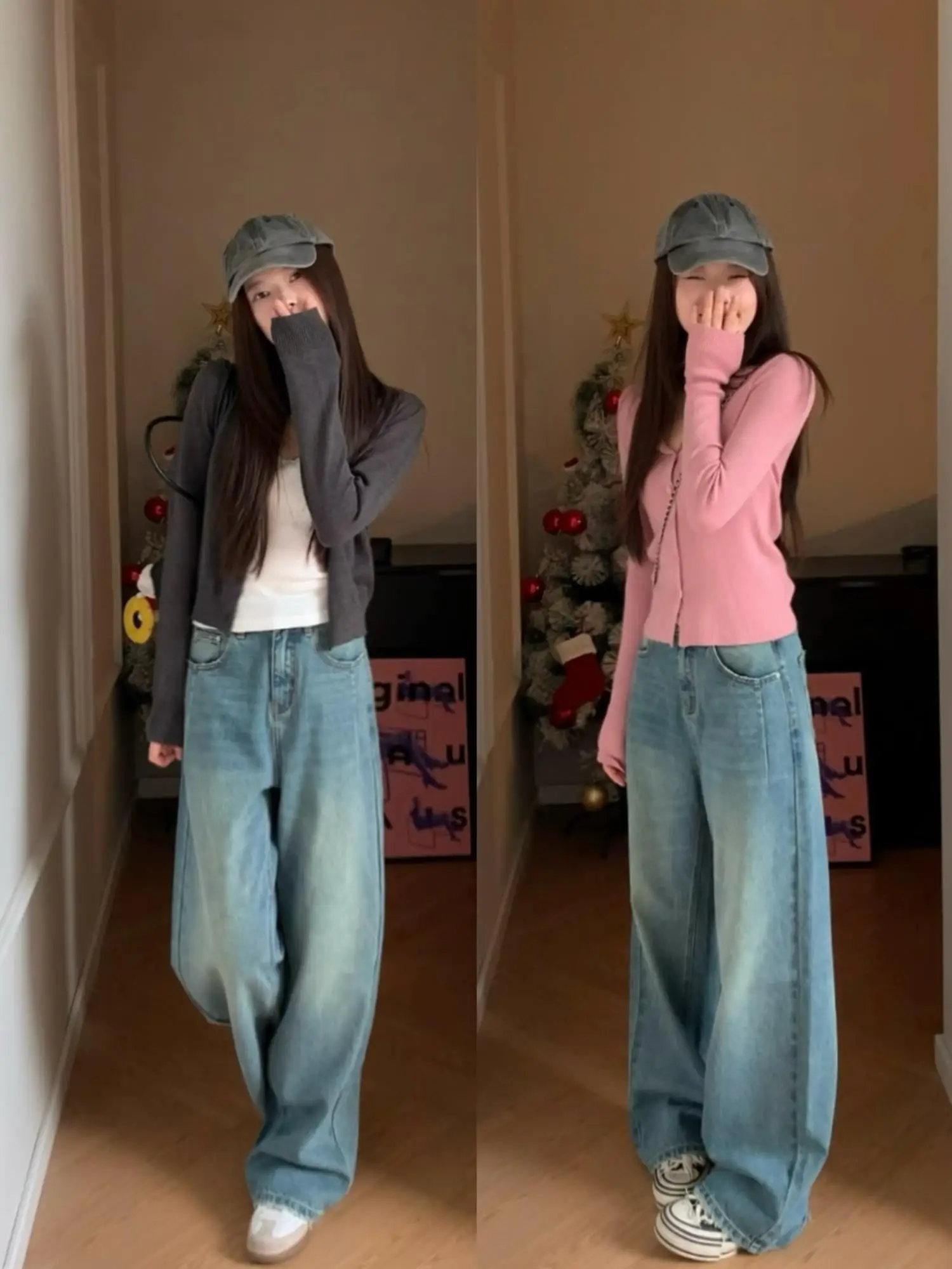 

Viiwen Высокая талия Широкие брюки Мягкие прямые джинсы Ретро Синие джинсы Корейские женские джинсовые брюки премиум-класса Всесезонные длинные брюки