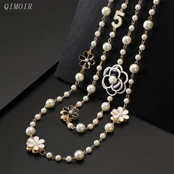 Long Drop Flower Imitation Pearl Necklaces For Women Sweater Chain Fashion Beaded Jewelry Vintage Strand Five New Styles C1253