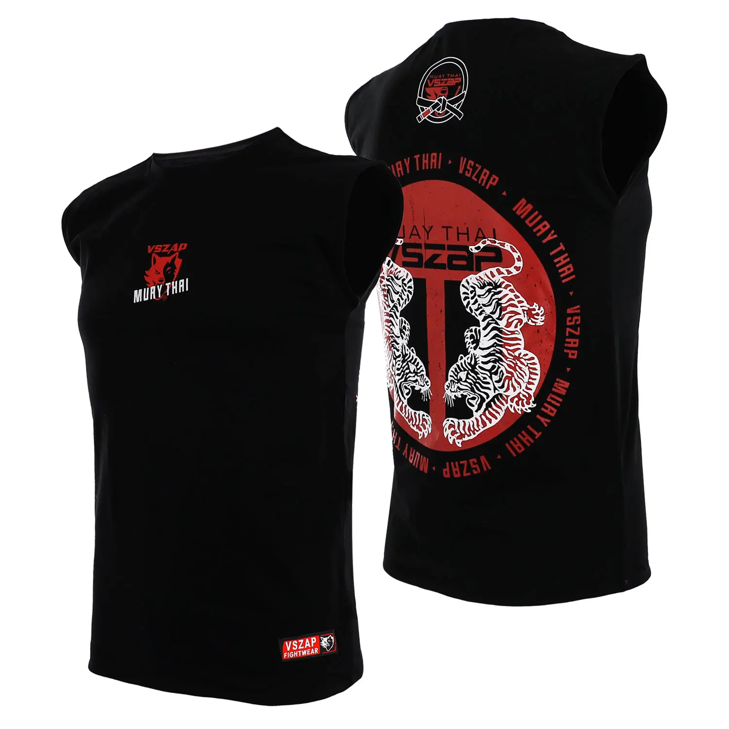 VSZAP Authentic Boxing Tiger Muay Thai Boxing Gym Fighting Sports Tank Top Cotton Size S-2XL Black Breathable and Durable